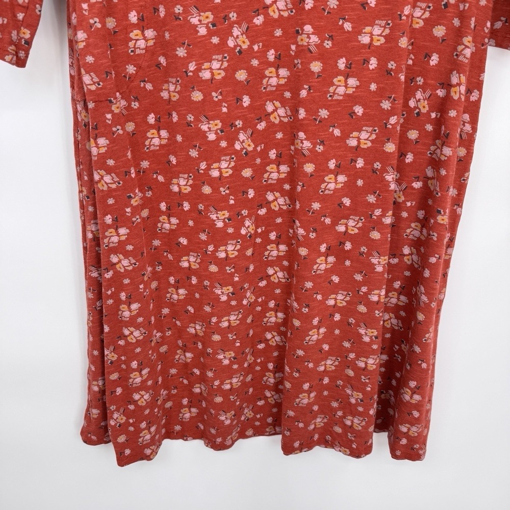 Toad&Co Dress Women Large Orange Floral Print Tencel Organic Cotton Zip Pocke - Picture 4 of 16